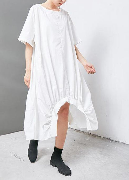 French Cotton Clothes Fine Irregular Cotton Short Sleeve Dress