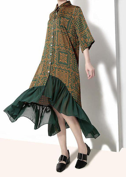 French Cotton Quilting Clothes Drops Design Plaid Print Chiffon Ruffles Dress
