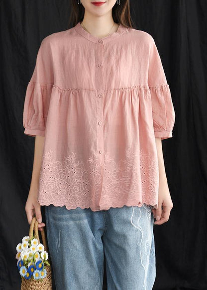 French Cotton Whhite Shirts Boutique Summer Loose Embroidery Shirt