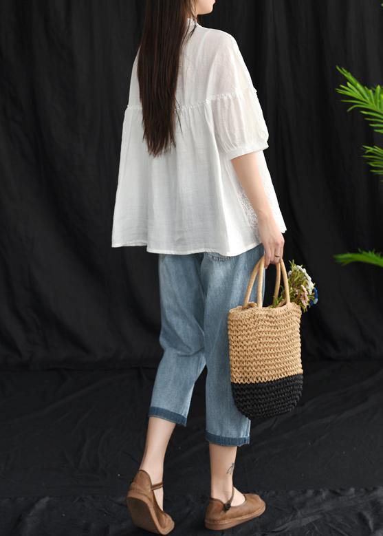 French Cotton Whhite Shirts Boutique Summer Loose Embroidery Shirt