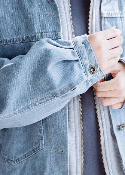 French Denim Blue Coats Work Hooded Fall Short Coat