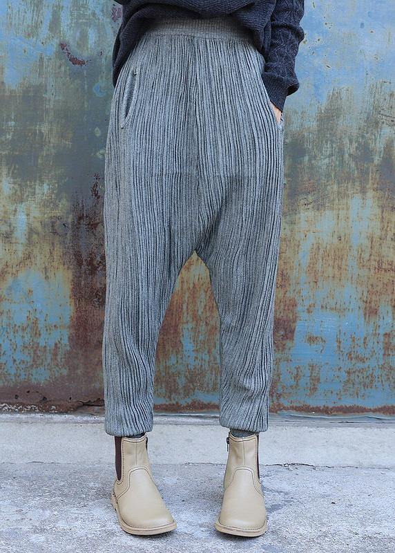French Elastic Waist Pants Oversize Gray Pattern Jeans