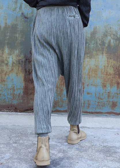 French Elastic Waist Pants Oversize Gray Pattern Jeans