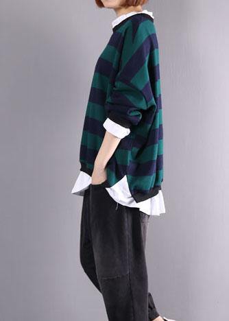 French False Two Pieces Cotton Box Top Sewing Green Blouses Autumn