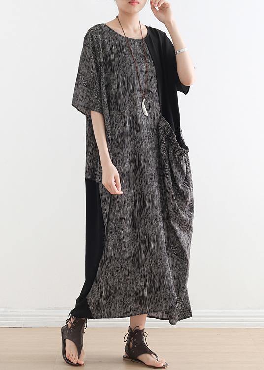French Gray Chiffon Robes O Neck Patchwork Dresses