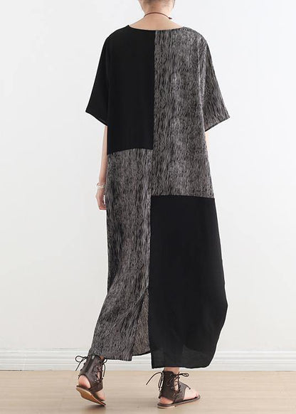 French Gray Chiffon Robes O Neck Patchwork Dresses