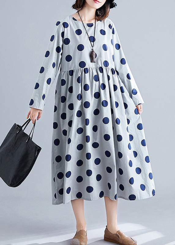 French Gray O Neck Chiffon Clothes for Dotted Traveling Fall Dress