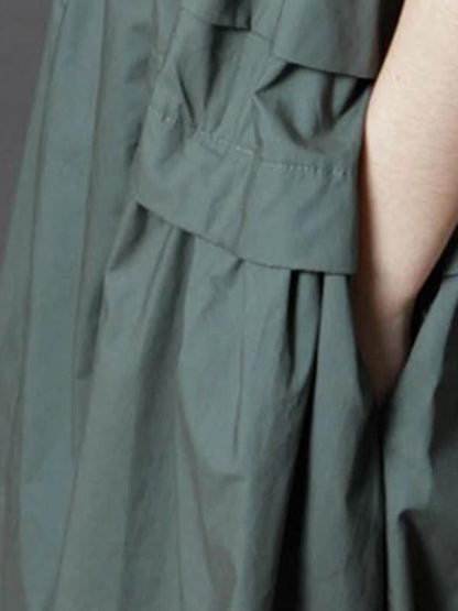French Green Cotton Tunics O Neck Pockets Dresses