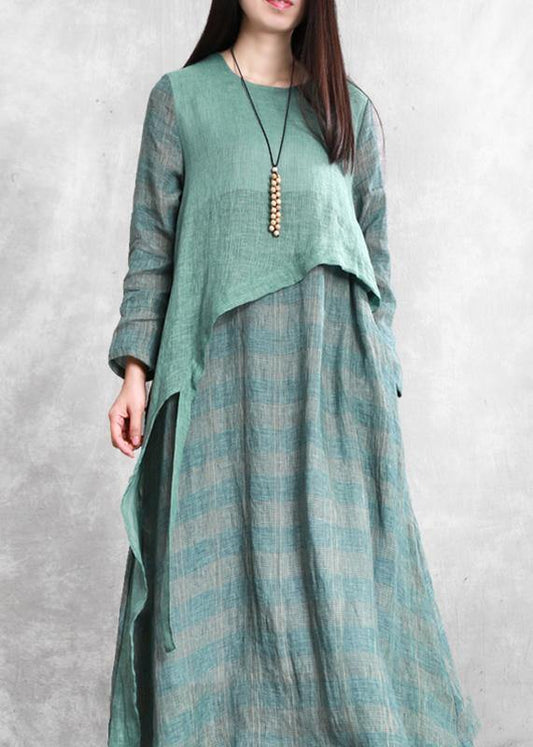 French Green Robes O Neck Asymmetric Kaftan Summer Dresses