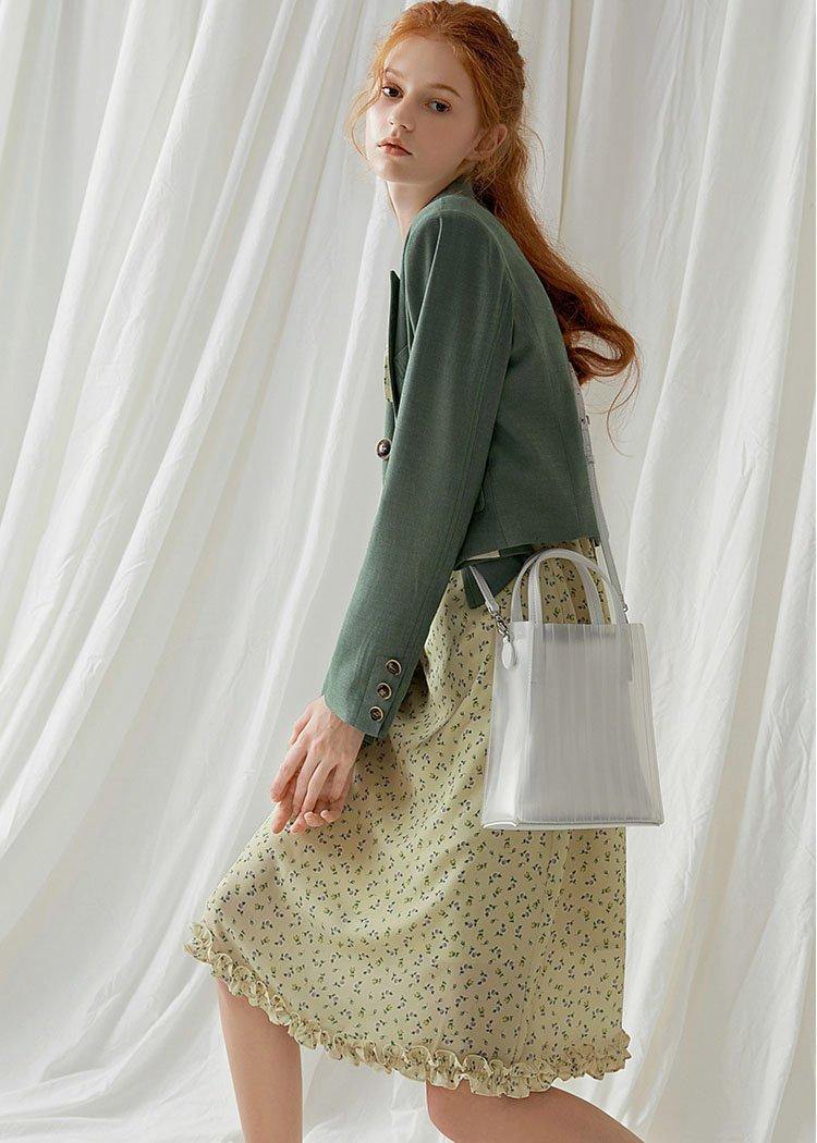 French Green Cotton Crane Double Breast Dresses Fall Blouses Coat
