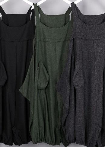 French Green Cotton Tunics for Sleeveless Maxi Fall Dresses