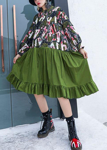 French Green Patchwork Cotton Quilting Dresses Prints Fall Dress