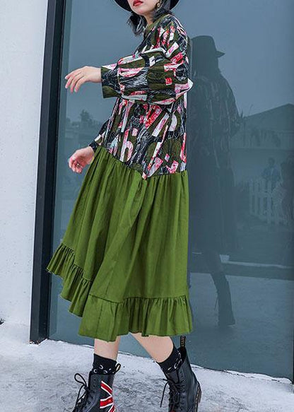 French Green Patchwork Cotton Quilting Dresses Prints Fall Dress