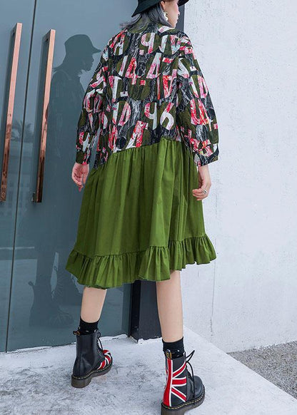 French Green Patchwork Cotton Quilting Dresses Prints Fall Dress