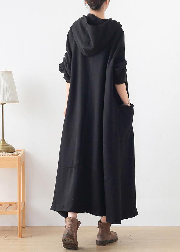 French Hooded Asymmetric Tunic Catwalk Black Kaftan Dresses