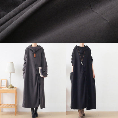 French Hooded Asymmetric Tunic Catwalk Black Kaftan Dresses