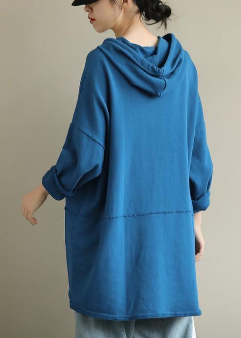 French Hooded Drawstring Fall Clothes for Ideas Blue Blouse