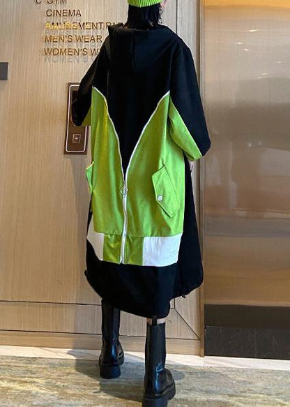 French Hooded Patchwork Long Dress Outfits Black Dress