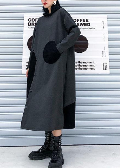 French Hooded Patchwork Cotton Fall Dresses Sewing Black Cotton Dress