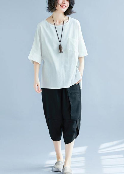 French Hooded Side Open Cotton Linen Clothes Fine Inspiration White Loose Blouse Summer