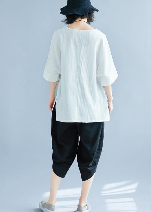French Hooded Side Open Cotton Linen Clothes Fine Inspiration White Loose Blouse Summer