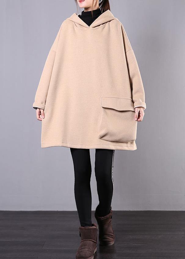 French Hooded Thick Cotton Linen Tops Khaki Shirt