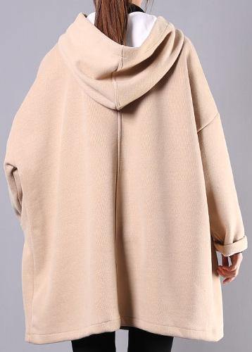 French Hooded Thick Cotton Linen Tops Khaki Shirt