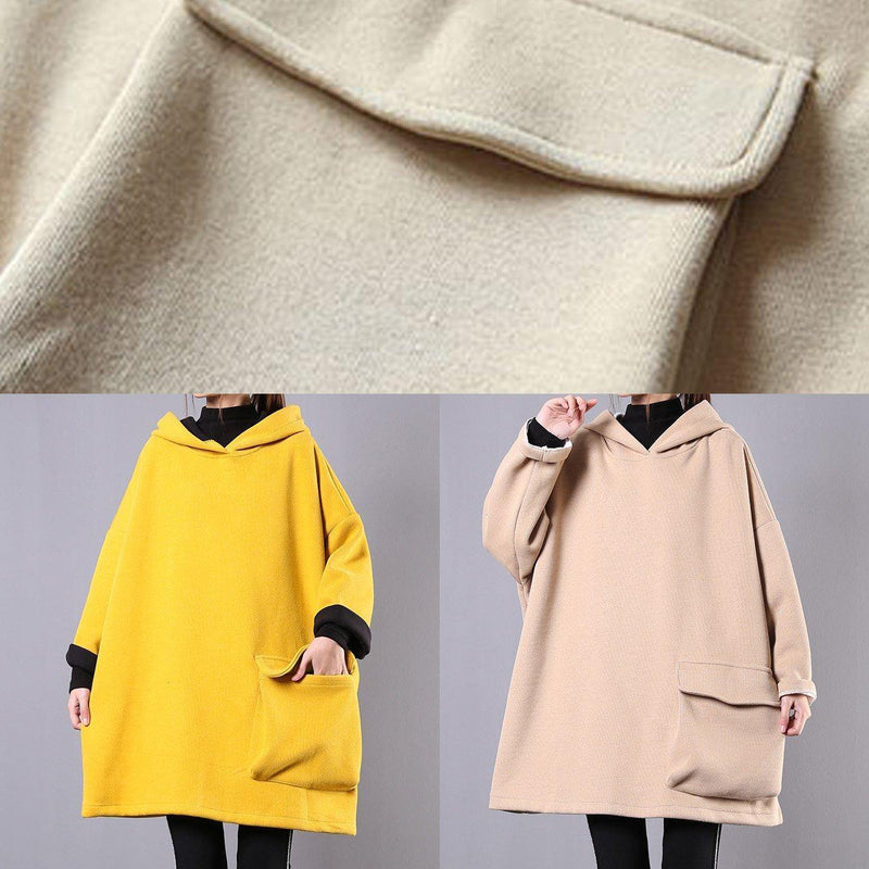 French Hooded Thick Cotton Linen Tops Khaki Shirt