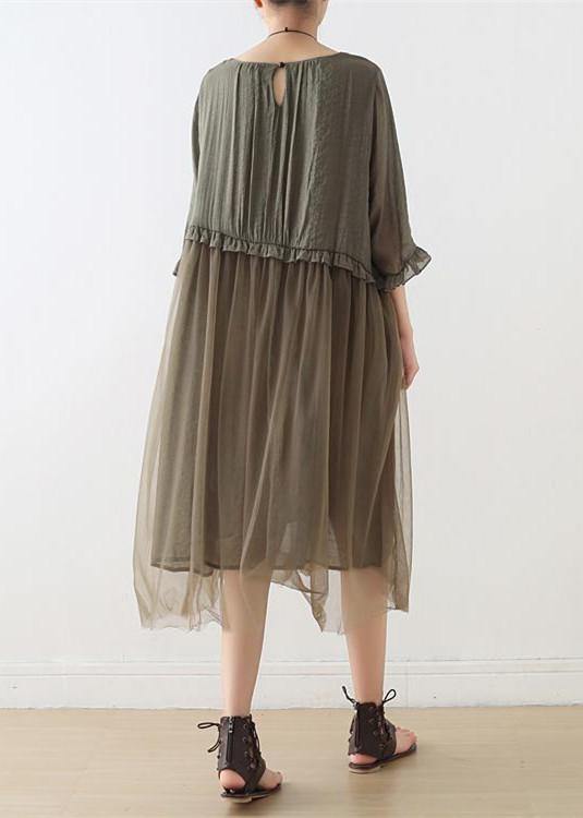 Blue-green Leaves Tull Maxi Dresses Patchwork Chiffon Summer Dresses