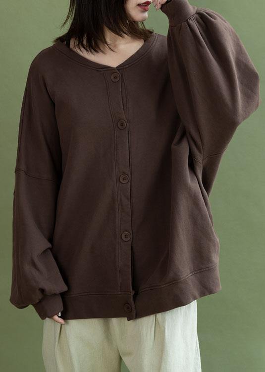 French lantern sleeve Button Down cotton tops women design chocolate shirt fall