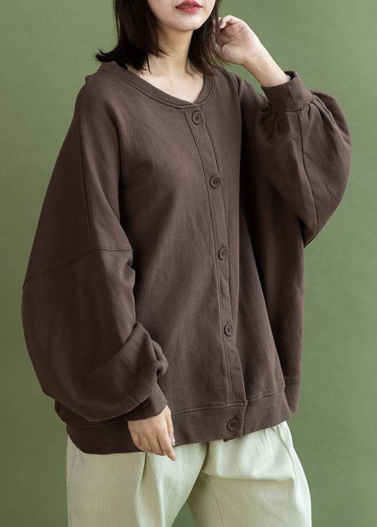 French lantern sleeve Button Down cotton tops women design chocolate shirt fall