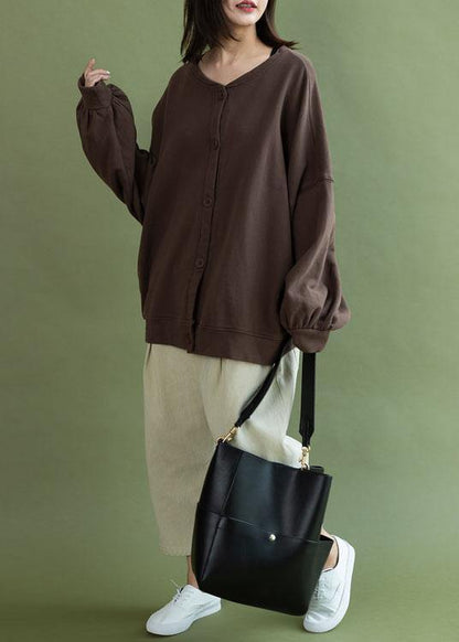 French lantern sleeve Button Down cotton tops women design chocolate shirt fall