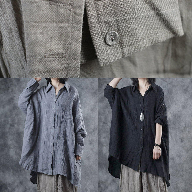 French Lapel Batwing Sleeve Linen Tunic Pattern Sewing Gray Blouse