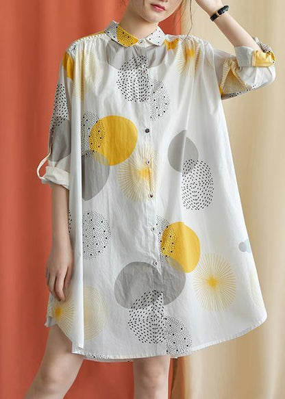 French Lapel Asymmetric Cotton Clothes Catwalk Yellow Dotted Dress Fall