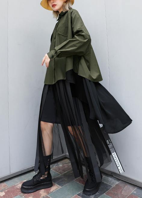 French Lapel Asymmetric Tunics for Neckline Army Green Dresses