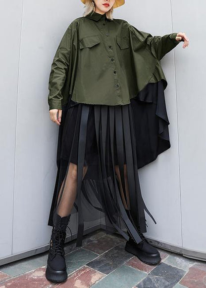 French lapel asymmetric tunics for women Neckline army green Dresses