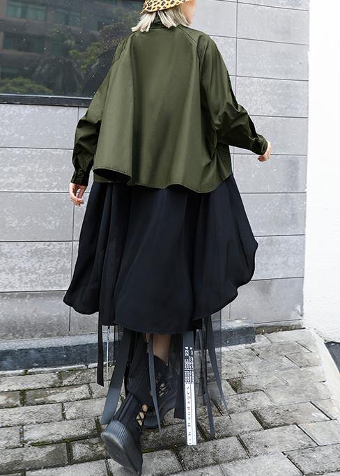 French Lapel Asymmetric Tunics for Neckline Army Green Dresses