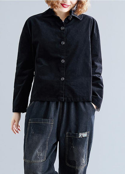 French Lapel Collar Cotton Clothes Fabrics Black Shirts Fall