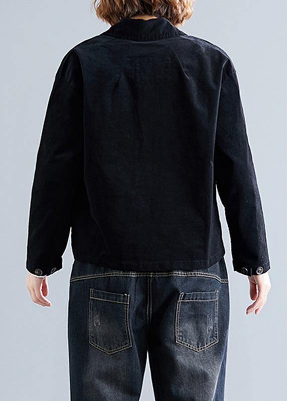 French Lapel Collar Cotton Clothes Fabrics Black Shirts Fall