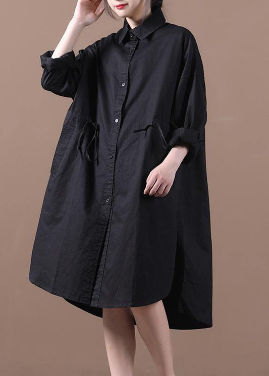 French Lapel Drawstring Spring Wardrobes Neckline Black Dress