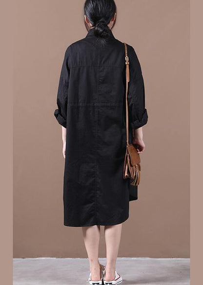 French Lapel Drawstring Spring Wardrobes Neckline Black Dress