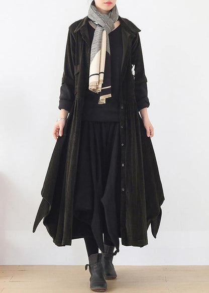 French Lapel False Two Pieces Clothes Army Green Kaftan Dress
