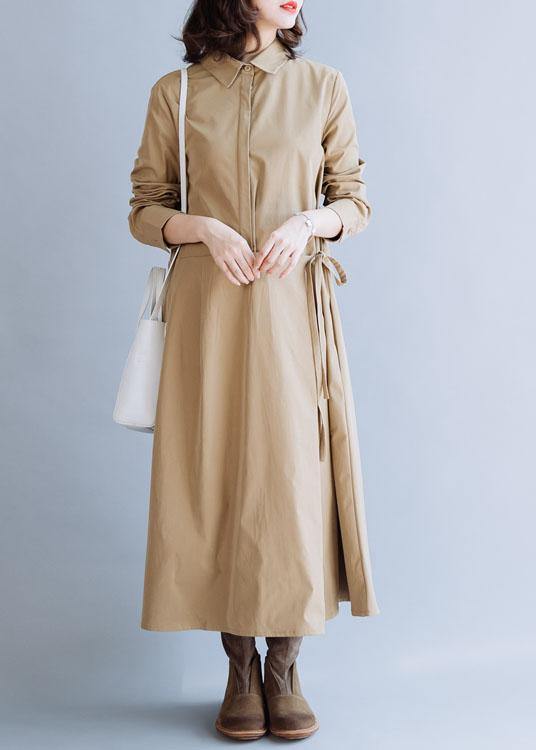 French Lapel Tie Waist Fine Tunic Coat Khaki Coats Fall