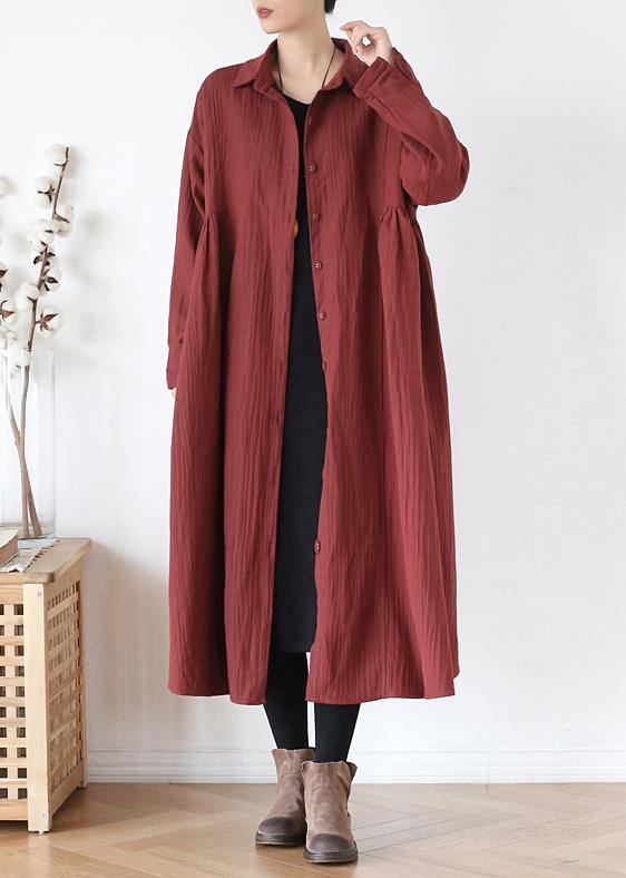 French Lapel Cinched Fine Trench Coat Red Clothing Outwear