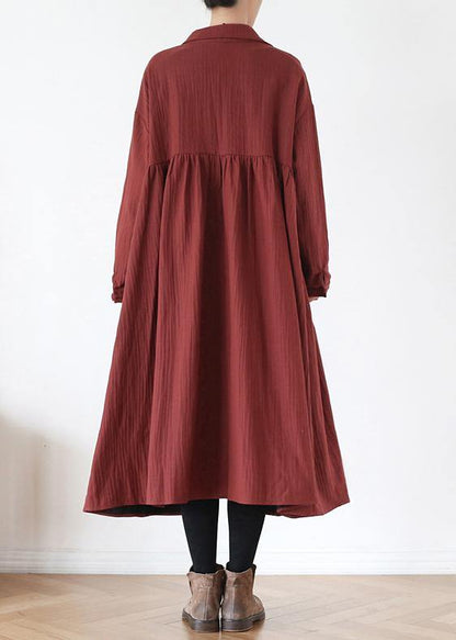 French Lapel Cinched Fine Trench Coat Red Clothing Outwear