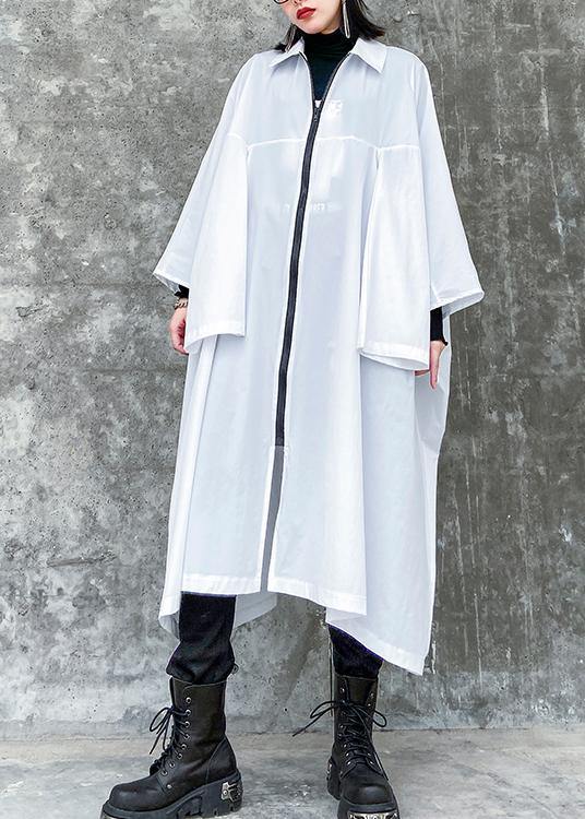 French Lapel Zippered Crane Coats White Midi Coats