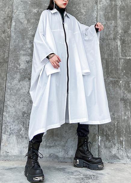 French Lapel Zippered Crane Coats White Midi Coats