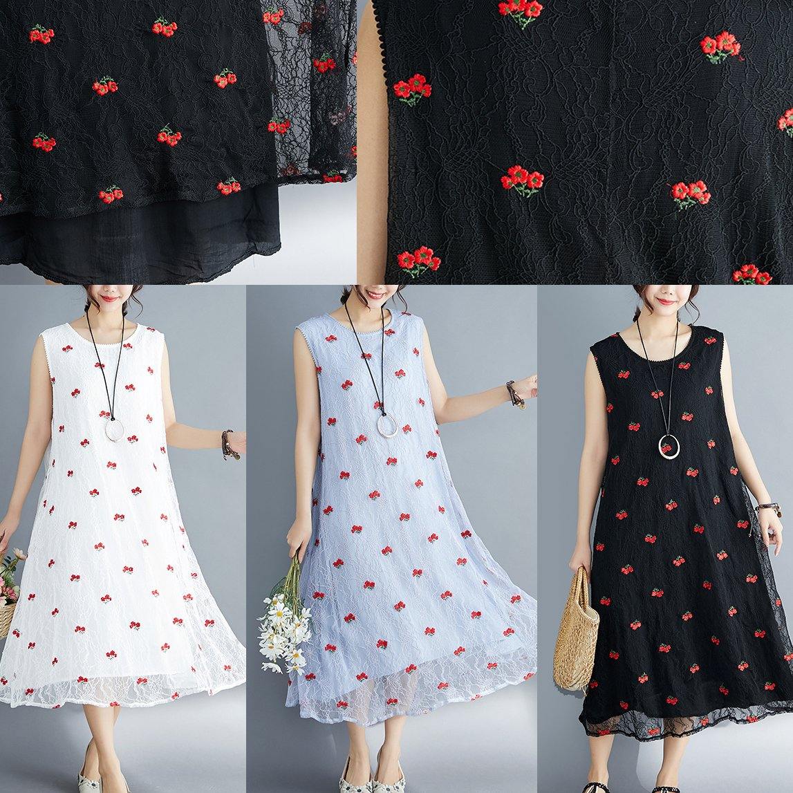 French Light Blue Lace Clothes for Sleeveless Dresses Embroidery Summer Dress