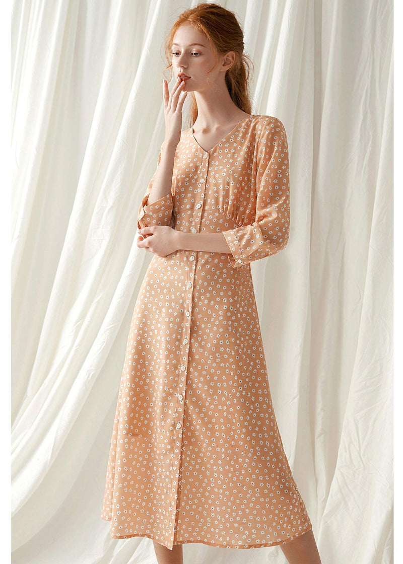 French Light Orange Blended Outfit Tie Waist Traveling Fall Dresses