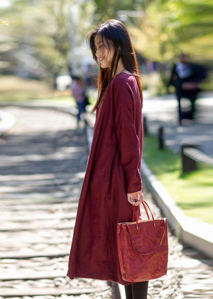 French Linen Robes Metropolitan Museum Plaid Spliced Long Sleeve Midi Dress